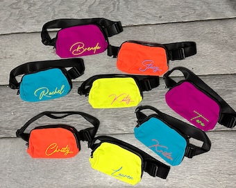 bachelorette party neon fanny pack, girls weekend crossbody bag, customized belt bag, initial fanny pack, neon custom cross body bag
