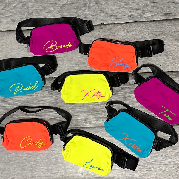 bachelorette party neon fanny pack, girls weekend crossbody bag, customized belt bag, initial fanny pack, neon custom cross body bag