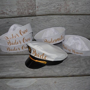 bride captain hat with veil, glitter bride's captain hat, bride's crew hat, skipper,sailor bachelorette hat, nauti bride hat, gold writing