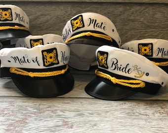 veil Nautical Captains Hat, captain's hat, bride's crew hat, yacht - sailor bachelorette hat, nauti bride hat, bride's mate captain's hat