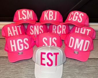sorority trucker Hat, personalized sorority hat,  monogram or initials letters, neon trucker hat, neon hat, Adjustable neon trucker hats,
