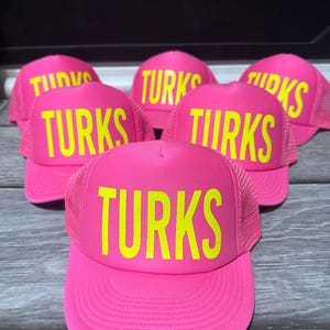 Turks Neon Trucker Hats, Turks neon hat, beach bachelorette trucker hat, Bride neon hat, Adjustable neon trucker hats, Personalized, custom image 1