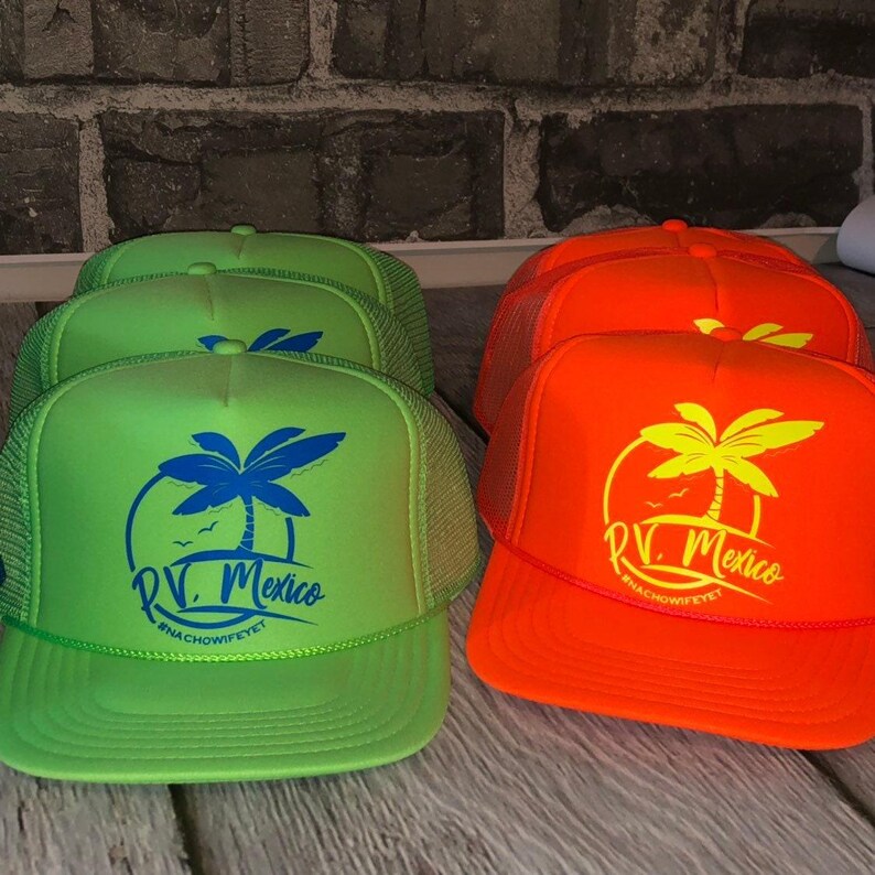Sombreros de neón para despedida de soltera, sombrero de camionero para despedida de soltera en la playa, sombrero de neón para novia, sombreros de camionero de neón ajustables, personalizados, cualquier frase imagen 6