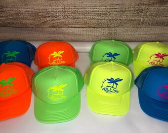 Neon Bachelorette trucker Hats,  bride squad trucker hat, Beach bachelorette neon hat, Adjustable neon trucker hats, Personalized,