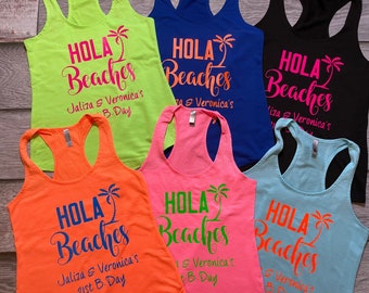 Neon bachelorette party tank tops, bridesmaid tanks, neon beach theme bachelorette tops, hola beaches tank, neon bachelorette shirts,