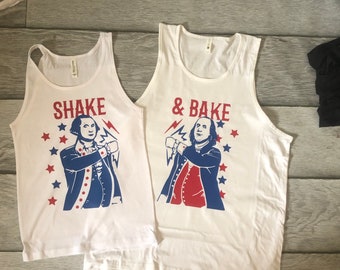 Camisa del 4 de julio para hombre, camiseta sin mangas del 4 de julio, tanque patriótico agitar y hornear, camisas de washington y franklin, camisas patrióticas divertidas, unisex