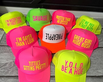 Funny Neon Trucker Hat, Inappropriate Saying, Bachelorette Party Hat, Mesh Back custom cap