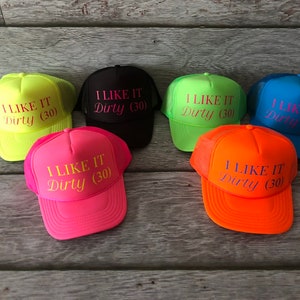 Neon Birthday Party Hats, 30th birthday neon hat, dirty thirty trucker hat, Bday neon hat, Adjustable neon trucker hats, Personalized, cus