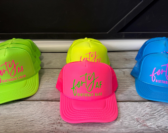 40th Birthday Trucker Hat, Custom Neon Party Hats