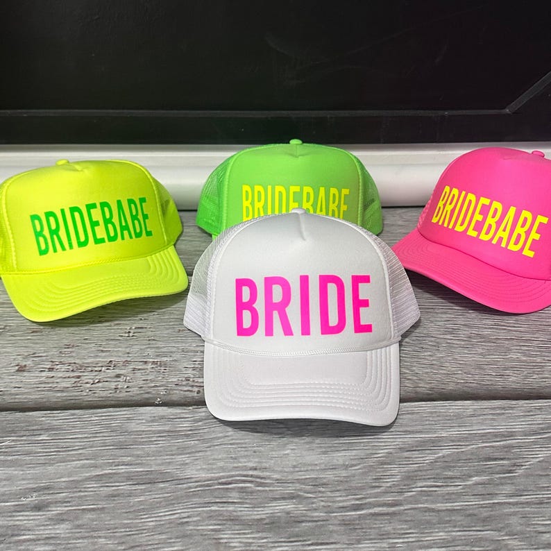 Turks Neon Trucker Hats, Turks neon hat, beach bachelorette trucker hat, Bride neon hat, Adjustable neon trucker hats, Personalized, custom image 4