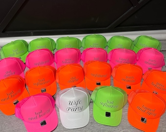 Funny Bachelorette trucker hats, matching trucker hats, snap back hat, custom trucker hat, neon baseball cap, bachelorette trucker hat