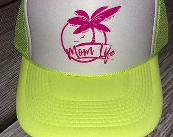 Mom life Neon trucker Hat, Nashville trucker hat, Mom neon hat, Adjustable neon trucker hats, Personalized, custom,