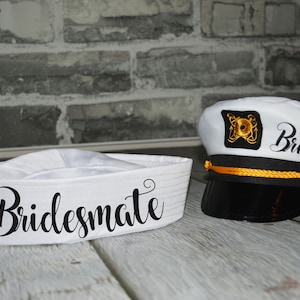 Nautical Captain&#39;s Hat, bride&#39;s captain hat, bride&#39;s crew hat, skipper, yacht - sailor bachelorette hat, captain hat with veil