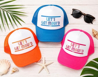 Let’s Get Maui’d Trucker Hat | Custom Bachelorette Beach Hat | Personalized Hawaii Bach Party Hat | Bridal Crew Foam Mesh Cap