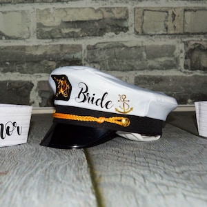 Nautical Captain's Hat, bride's captain hat, bride's crew hat, skipper, yacht - sailor bachelorette hat, bride captain hat with veil