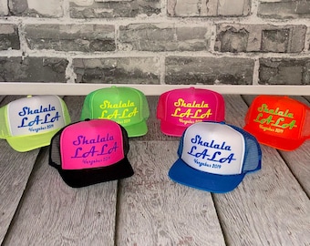 Sombreros de neón para despedida de soltera, sombrero Shalala La La, sombrero con cara de playa en reposo, sombreros de camionero de neón ajustables, personalizados.