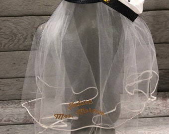 veil Nautical Captain's Hat, bride's captain hat, bride's crew hat, skipper, yacht - sailor bachelorette hat, nauti bride hat'