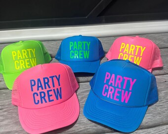 Neon trucker Hats, party crew neon trucker hat, birthday, bachelor, beach bachelorette trucker hat, Bride neon hat, Adjustable neon trucker
