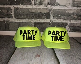 Neon Bachelorette Party Hats, Party Time trucker hat, Bride neon hat, Adjustable neon trucker hats, Personalized, custom, bachelor party