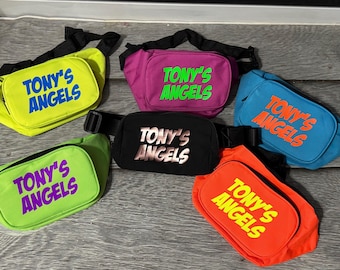 bachelor party neon fanny pack, guys weekend fanny pack, customized bachelorette crossbody bag, initial fanny pack, neon custom fanny