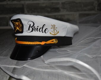 Personalized Captain Hat for Bride, Nautical Bachelorette Veil Cap, Custom Yacht Party Boat Day Accessory, Girls Trip hats, Bachelor Party