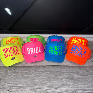 Neon Bachelorette Party Hats, hype gurl hat, beach bachelorette trucker hat, Bride neon hat, Adjustable neon trucker hats, Personalized, cus