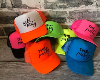 Wife of the party trucker hat, Neon Bachelorette Party hat, beach bachelorette trucker hat, Bride neon hat, Adjustable neon trucker hats,