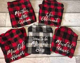 Personalized Plaid shirt, Monogram Flannel shirt, Bridesmaid Plaid red and black, blue flannel, black flannel, getting ready for the wedding