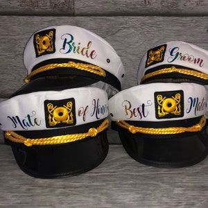 bride captain hat with veil, bride's captain hat, bride's crew hat, skipper, yacht - sailor bachelorette hat, nauti bride hat,