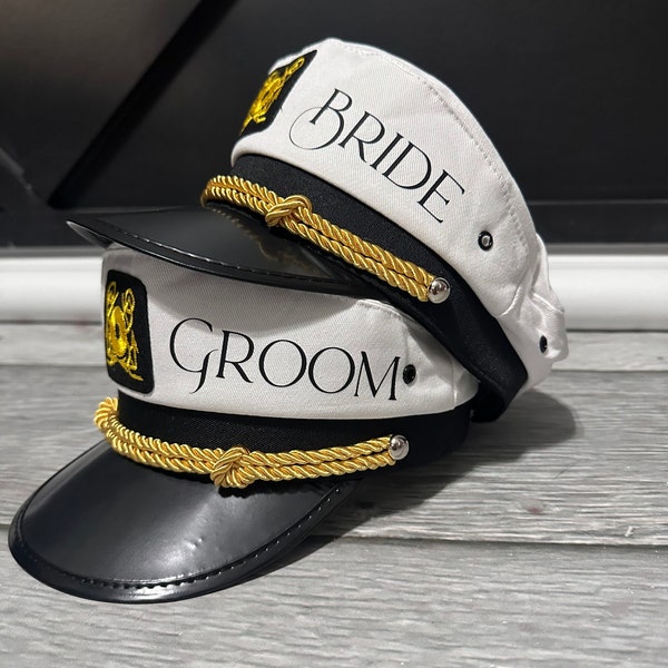 Bride and Groom Captain hat set, matching captain’s hats for couple