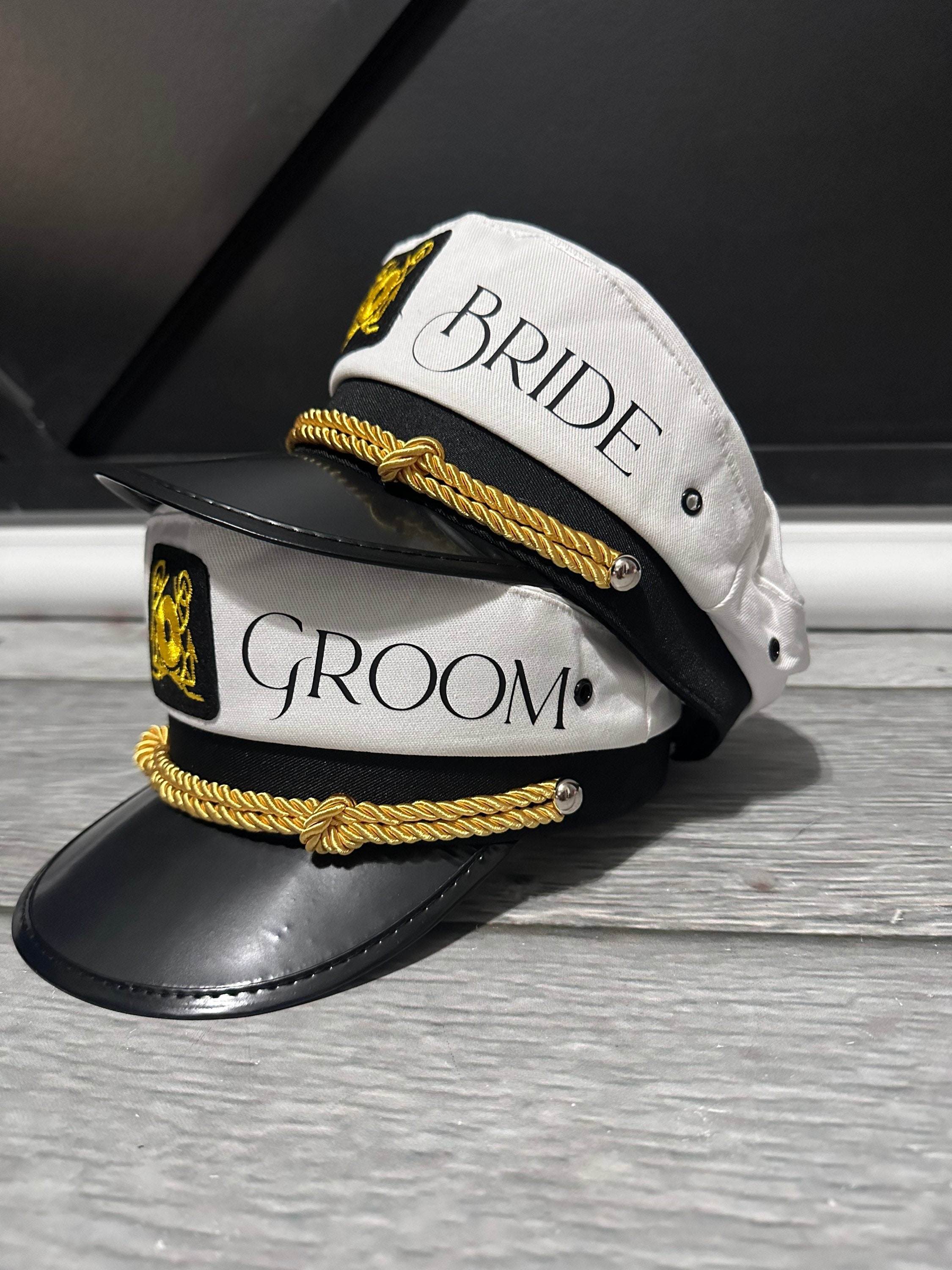 Bride and Groom Captain hat set, matching captain’s hats for couple