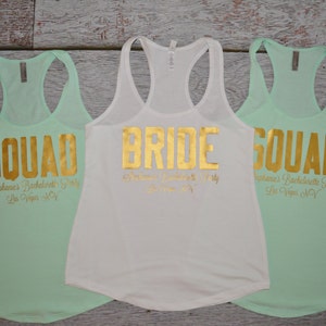 bachelorette party Tanks Bride Squad Crew ladies racerback tank bride maid matron of honor bridesmaid