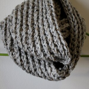 GREY INFINITY SCARF, Ribbed Hand Crochet, Double Thread, Chunky, Other Colors Avaialble