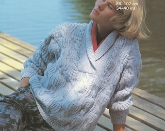 Aran Cable Knit Sweater Pattern - Ladies 34-40" (Digital Download)