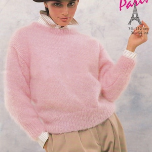Ladies Classic Round Neck Sweater Mohair Knitting Pattern Copy Sunbeam 1204 Digital Download