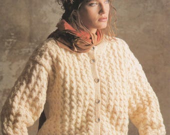 Women's Ladies Cardigan Jacket Vintage Aran Knitting Pattern Digital Download