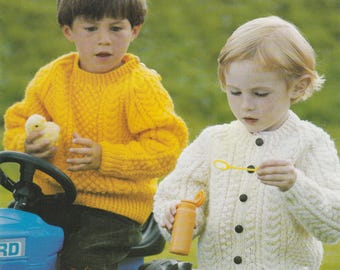 Children's Aran Sweater Jumper Cardigan Knitting Pattern - 20-26" (Digital Download)