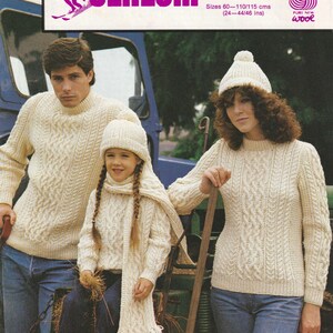 Familie Pullover, Mütze und Schal Vintage Aran Strickmuster Digital Download
