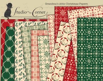 Christmas Paper Pack, Digital Paper Pack, Vintage Christmas Papers, Vintage-Inspired Christmas Paper Pack