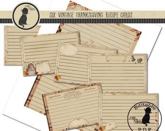 Printable Thanksgiving Recipe Cards, Editable Thanksgiving Recipe Cards, Vintage Recipe Cards, Digital Recipe Cards, Thanksgiving Cards