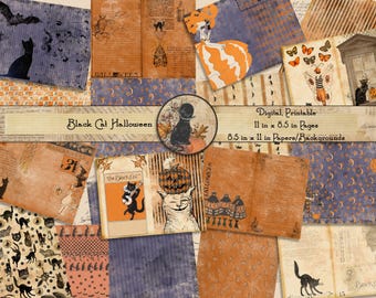 Just Paper, Halloween Pages, Digital Paper, Paper Crafting Kit, Journal Pages, Digital Download, Halloween Paper Pack, Black Cat Halloween