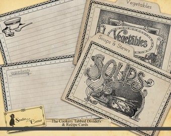 Recipe Cards Tabbed Dividers Recipe Card Divider Printable Recipe Cards Editable Recipe CardsVintage Recipe Cards Instant Download
