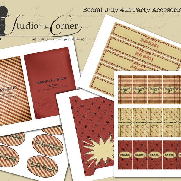 Boom! Fourth of July Party Kit, Party Decor, Party Decorations, July 4th Party Kit, Printable Party Kit, DIY Party Kit, Vintage 4th of July