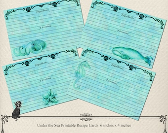 Recipe Card Printable Nautical Recipe Cards Whale Recipe Card Starfish Recipe Card Seahorse Recipe Card Octopus Recipe Card Instant Download