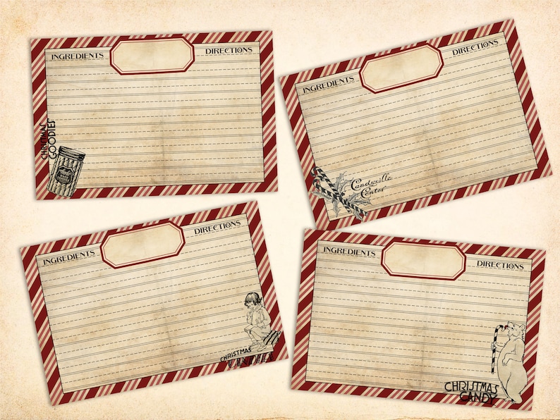 Christmas Recipe Cards, Printable Recipe Cards, Tabbed Dividers, Recipe Card Kit, Holiday Recipe