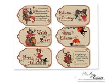 DIY Halloween Tags, Halloween Labels, Digital Tags, Printable Tags, Digital Halloween Tags, Vintage Halloween Tags, Witch Tags