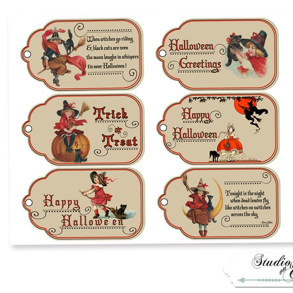 DIY Halloween Tags, Halloween Labels, Digital Tags, Printable Tags, Digital Halloween Tags, Vintage Halloween Tags, Witch Tags