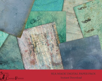 Sea Digital Paper Sea Paper Pack Sea Scrapbook Paper Nautical Paper Pack Ocean Paper Pack Sea Backgrounds Instant Download