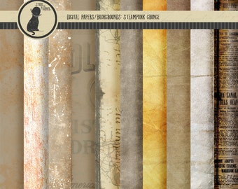 Steampunk Grunge Digital Scrapbook Papers, Digital Steampunk Papers, Grunge Papers, Digital Steampunk Backgrounds, Grunge Textures