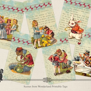 Alice im Wunderland Druckbare Geschenkanhänger Digitale Geschenkanhänger All-Occasion Geschenkanhänger Hang Tags Digitale Hang Tags Kinder Tags Sofort Download
